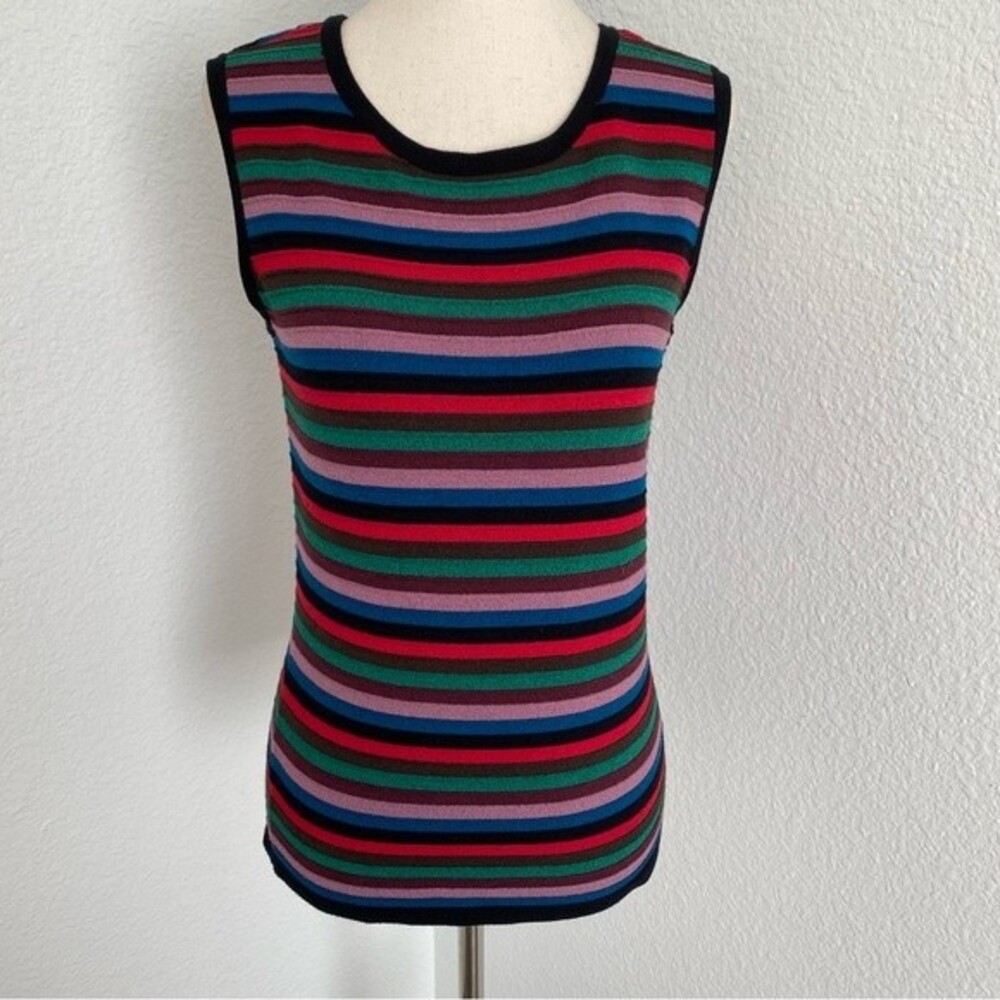 Nicaya Bright Blue Green Red Black Stripe Sleeveless Knit Top Blouse Size S